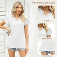 thumbnail image 2 of TEMOFON Tops for Women Summer Casual V Neck T Shirts Trendy Petal Sleeve Tunic Tops Loose Short Sleeve Ladies Tops Blouses White L, 2 of 7
