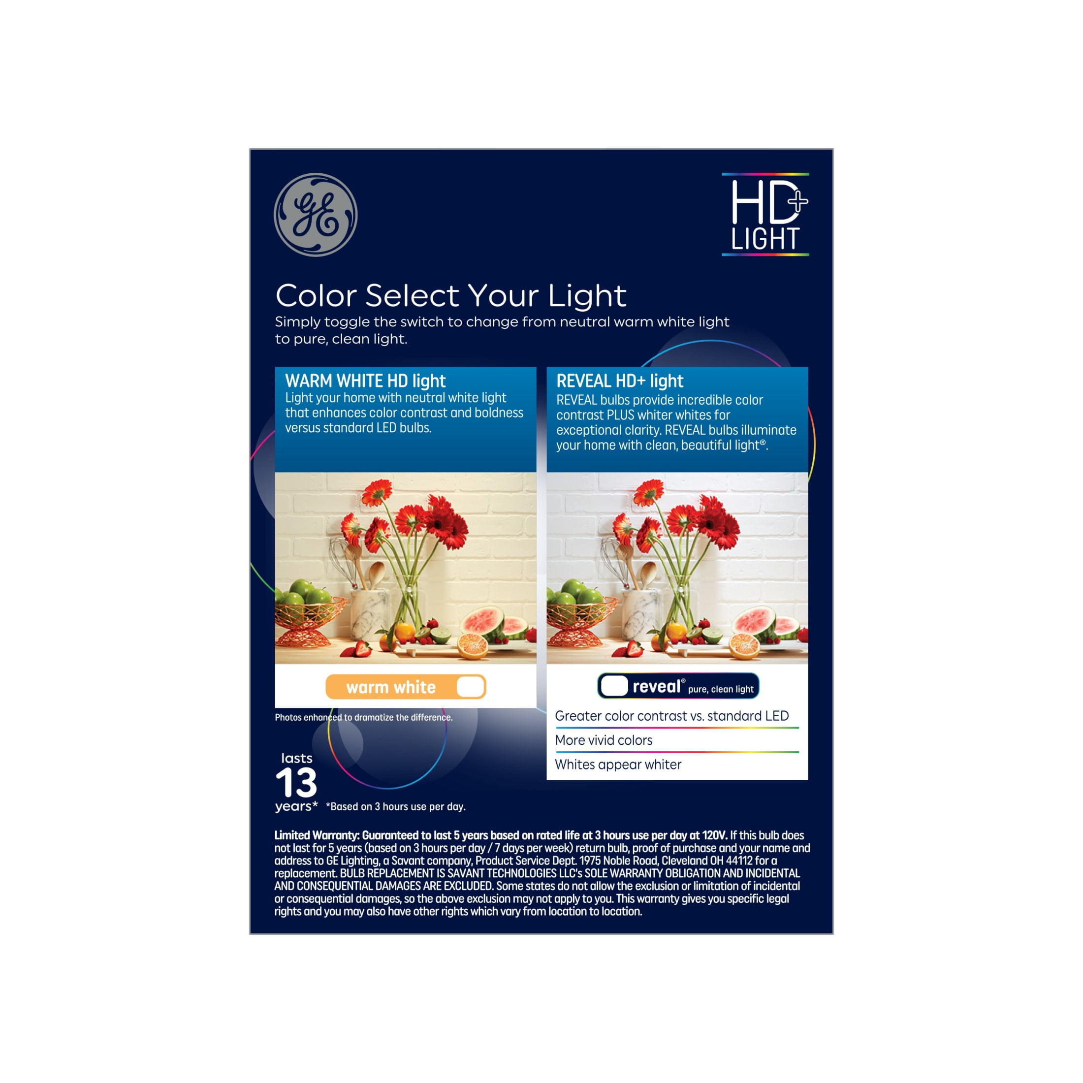 GE Reveal HD+ LED Light Bulbs, 40 Watts, A19 Bulbs, Medium Base, 4pk