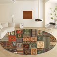 thumbnail image 2 of Tapis Rond 5 Pieds x 5 Pieds pour Salon Entrée, Tapis Circulaire Lavable à Rayures Géométriques Patchwork Traditionnel, Tapis Rond Antidérapant Imprimé Style Vintage, Tapis de Sol pour Salle à Manger Chambre, 2 of 7