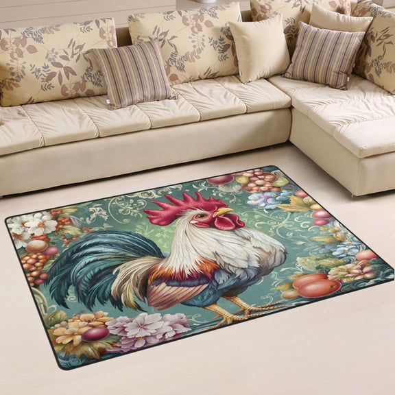Ryvnso Rooster Floral Area Floor Mat Non-Slip Carpet Soft Rugs Doormats 31" x 20"
