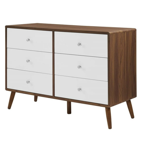 Dresser Drawer Chest, Walnut White, Wood, Mid Century Bedroom Living, Modern Contemporary HB35656