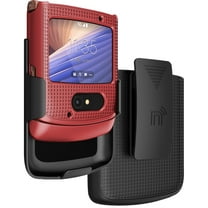 Case with Clip for Motorola RAZR 5G Flip Phone, Nakedcellphone [Red] Hard Shell Slim Cover with [Rotating/Ratchet] Belt Hip Holster Holder Combo for Moto RAZR 5G Flip Phone (2020) XT2071