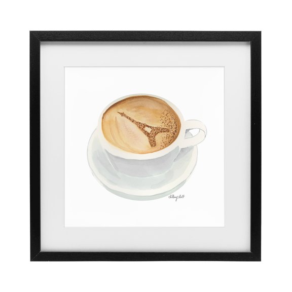 Stupell Industries Modern Eiffel Tower Latte Black Framed Print Under Glass, 13 x 13, by Hillary Holt