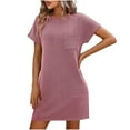 thumbnail image 1 of Pisexur Robes d'Été pour Femmes Manches Courtes Décontractées Imprimé Rayé Col Rond Ourlet Fendu Robe Midi, 1 of 7