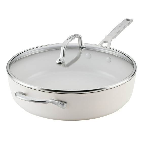 KitchenAid Hard-Anodized Ceramic Induction Saute Pan with Lid and Helper Handle, 5-Quart, Porcelain White