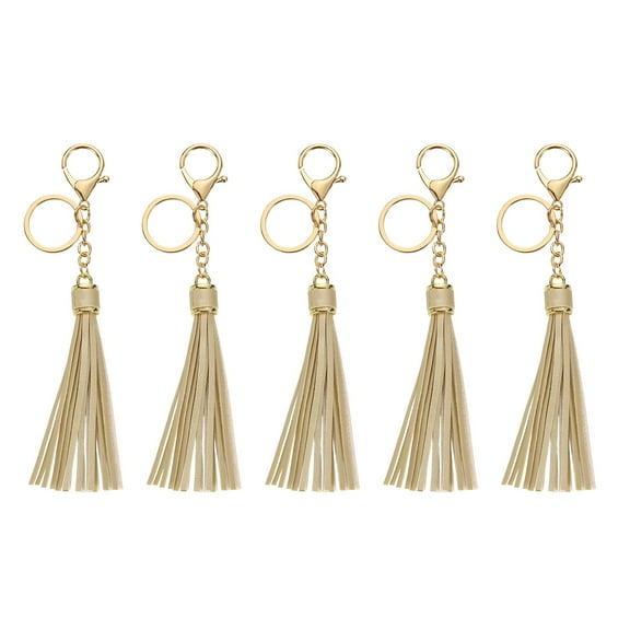 5Pack Leather Keychain Tassels with Lobster Clasp Key Ring, Gold