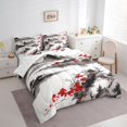 thumbnail image 3 of jejeloiu Japanese Style Architecture 7-Piece Bedding Comforter Set,Vintage Flower Floral King Bedding Sets,White Gray Red Bed Sheets For Teens,Microfiber Bedroom Decor Reversible, 3 of 8