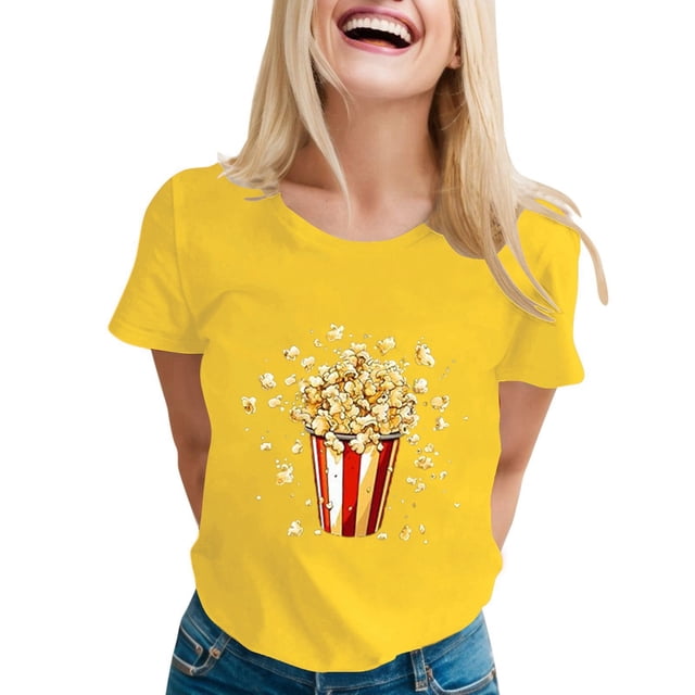 TSADFHJI T-Shirts pour Femmes Manches Courtes Carnaval Fantaisie Drôle Imprimé Col Rond Manches Courtes T-Shirt m Jaune