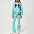 thumbnail image 2 of Girls 2 Piece Set Fall Crew Neck Long Sleeve Printed Pullover Sweatshirt Flared Sweatpants Suits Casual Outfits (4-5 T, Blue), 2 of 5