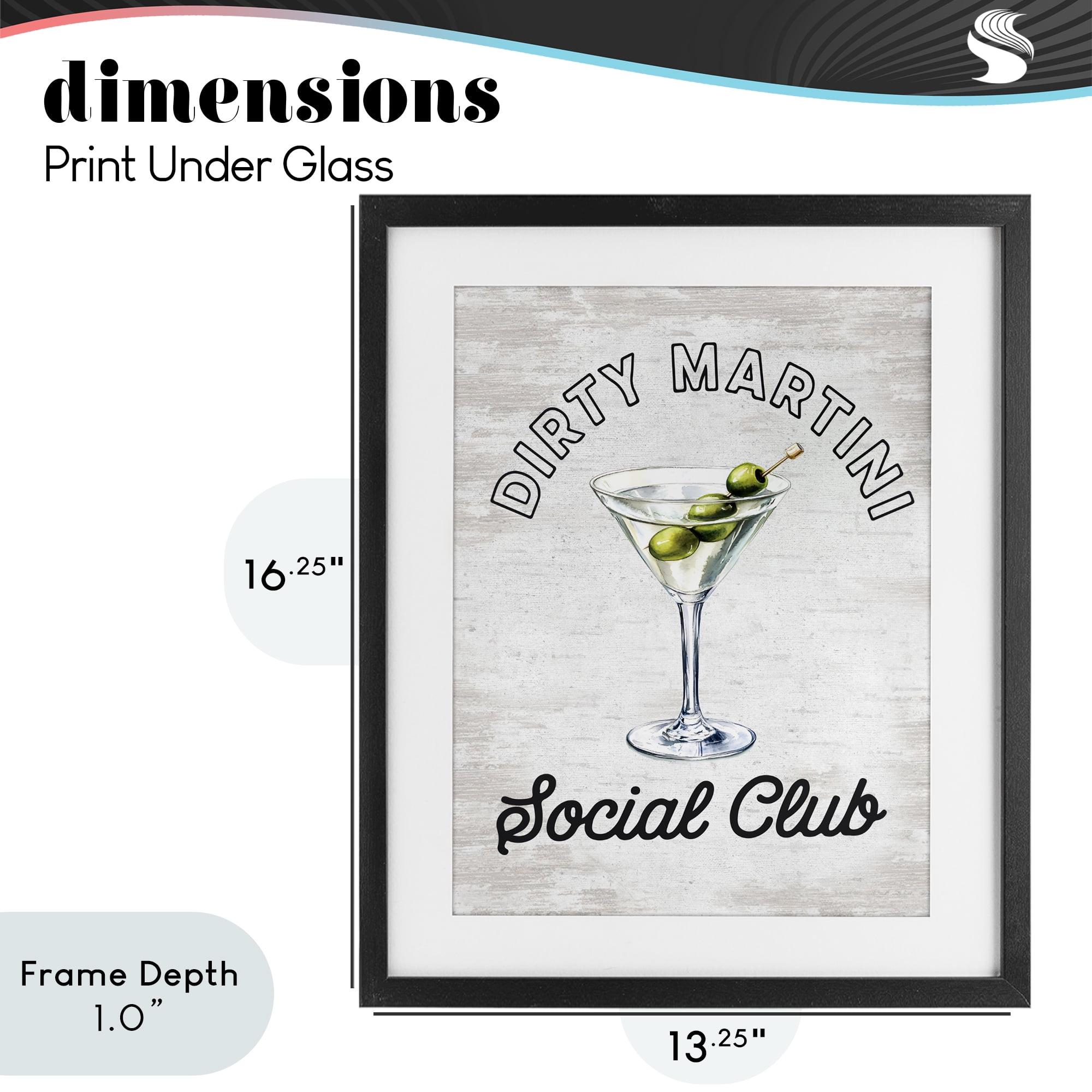 Stupell Industries Dirty Martini Social Club Black Framed Print Under Glass, design by Lettered and Lined