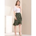thumbnail image 2 of Unique Bargains Jupe Portefeuille à Volants Taille Haute Basse à Fleurs pour Femmes, Vert, m, 2 of 6