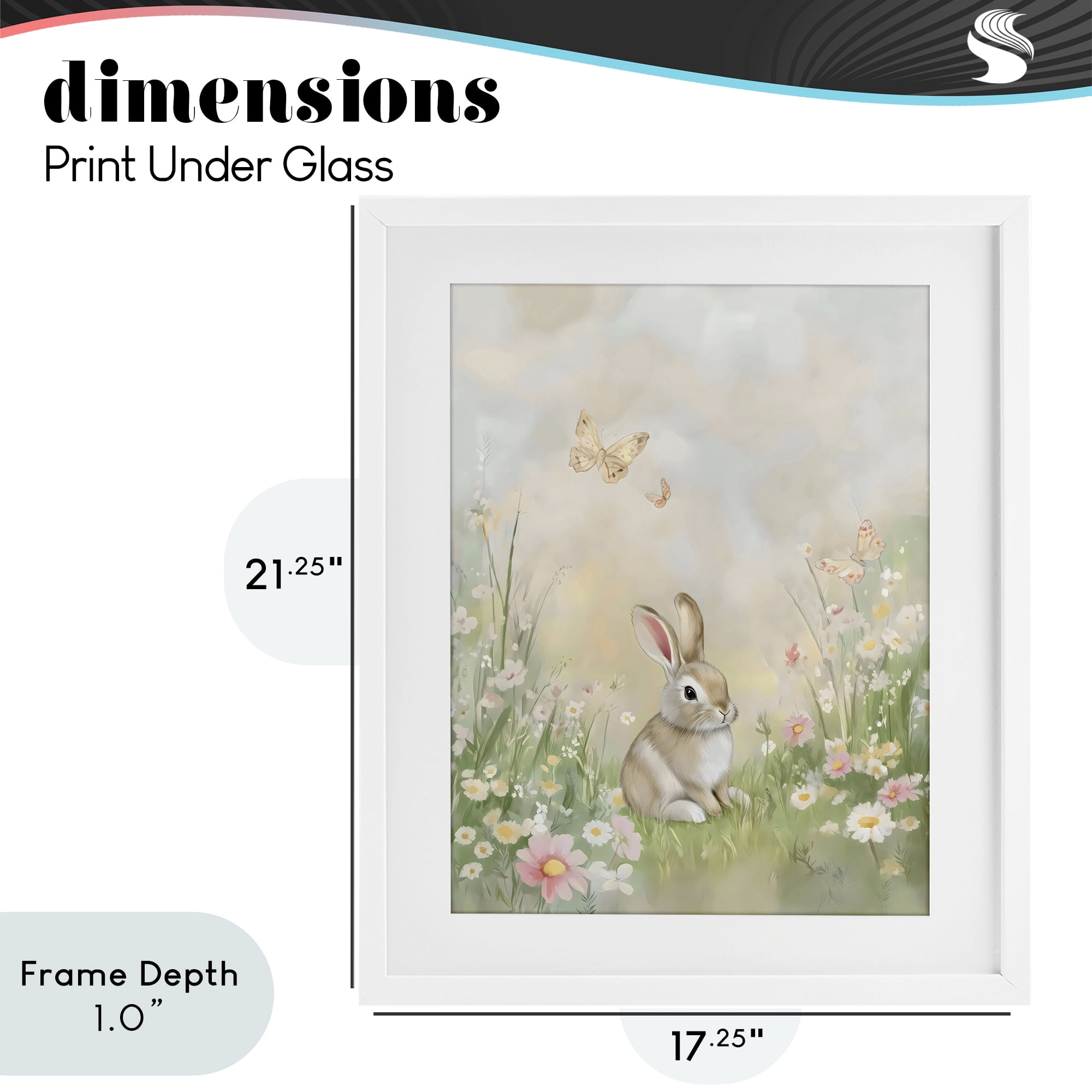 Stupell Industries Nursery Bunny in Meadow White Framed Print Under Glass, design by Arlington Prints