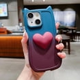 thumbnail image 2 of for iPhone 15 Case 6.1" for Women Cute 3D Love Heart Kawaii Cat Ear Gradient Color Soft Silicone Shockproof Protective Arc Edge Bumper Aesthetic Phone Cover (Blue Wine Red), 2 of 12