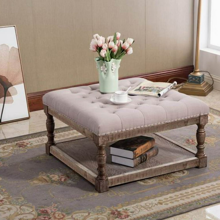 展示品■サァラ麻布■KINDEL■32万■オットマン■スツール■アメリカ製■ Cairona Cream Tufted Fabric 34-inch Shelved Ottoman - Walmart.com
