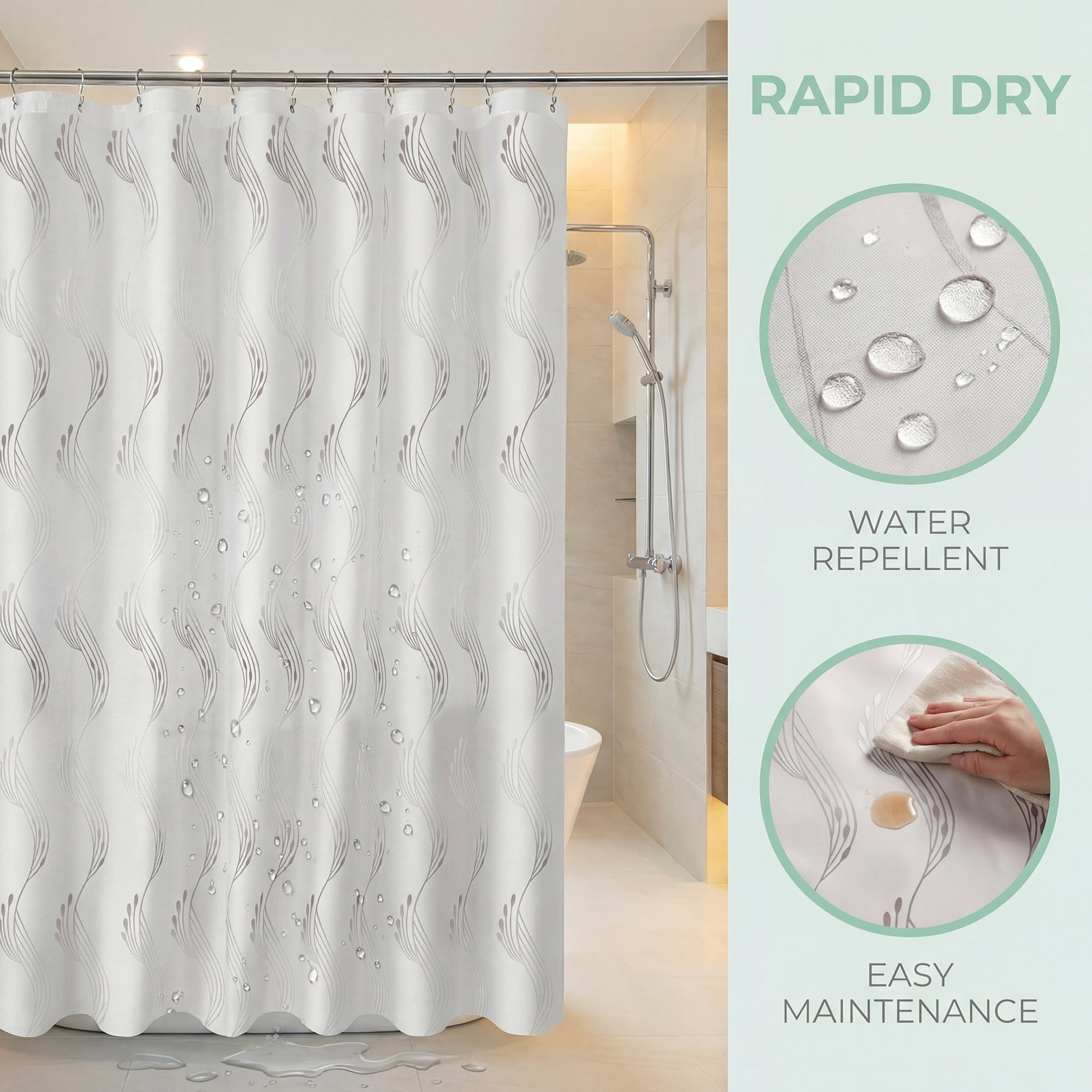 Unique Bargains Semi-Transparent EVA Bath Curtain Set with Hooks White 71"W x 71"L