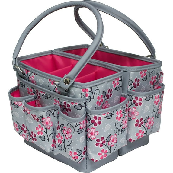 Everything Mary Fold Open Deluxe Organizer 10"X10"X7.75"-Gray & Pink Floral W/Gray & Pink Trim