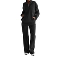 thumbnail image 2 of Women's 2 Piece Casual Outfits Long Sleeve Stand Collar Zip Up Tops Wide Leg Pants Sets Streetwear, 2 of 8