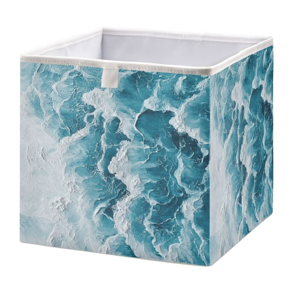 Cabinet Storage Basket 11.02x11.02x11.02 Inches Storage Box Foldable, Storable and Easy to Assemble ，Open Home Storage Bins ，Closet Storage Bins Blue Ocean Pattern