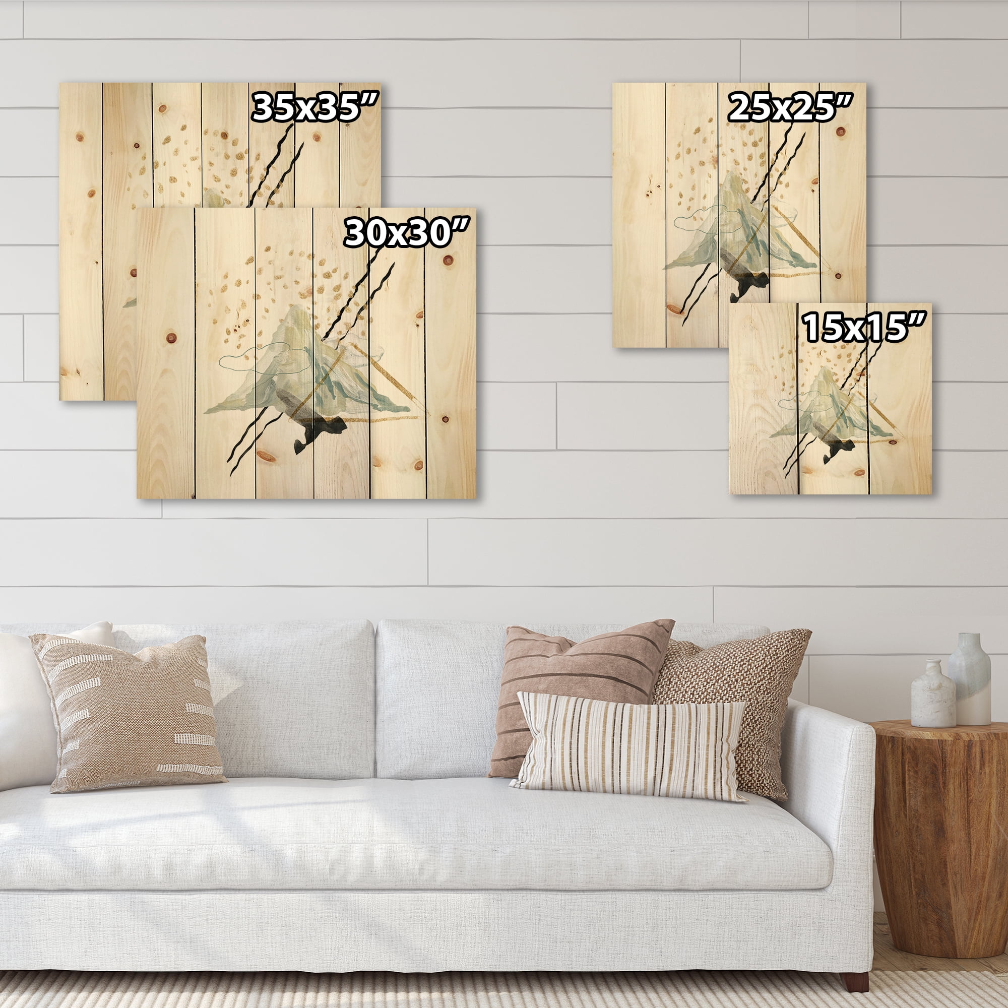 Designart 'Mountain Sky With Gouache Of Abstract Landscape' Modern Print on Natural Pine Wood