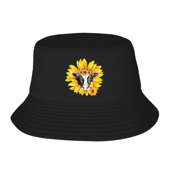 Cow Print Sunflower Bucket Hat For Womens And Mens Outdoor Beach Fisherman Hat Sun Hat
