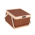 thumbnail image 4 of Cesta de picnic tejida de bambú, resistente, portátil, con tapa y asa. Cuadrado marrón oscuro, 4 of 7