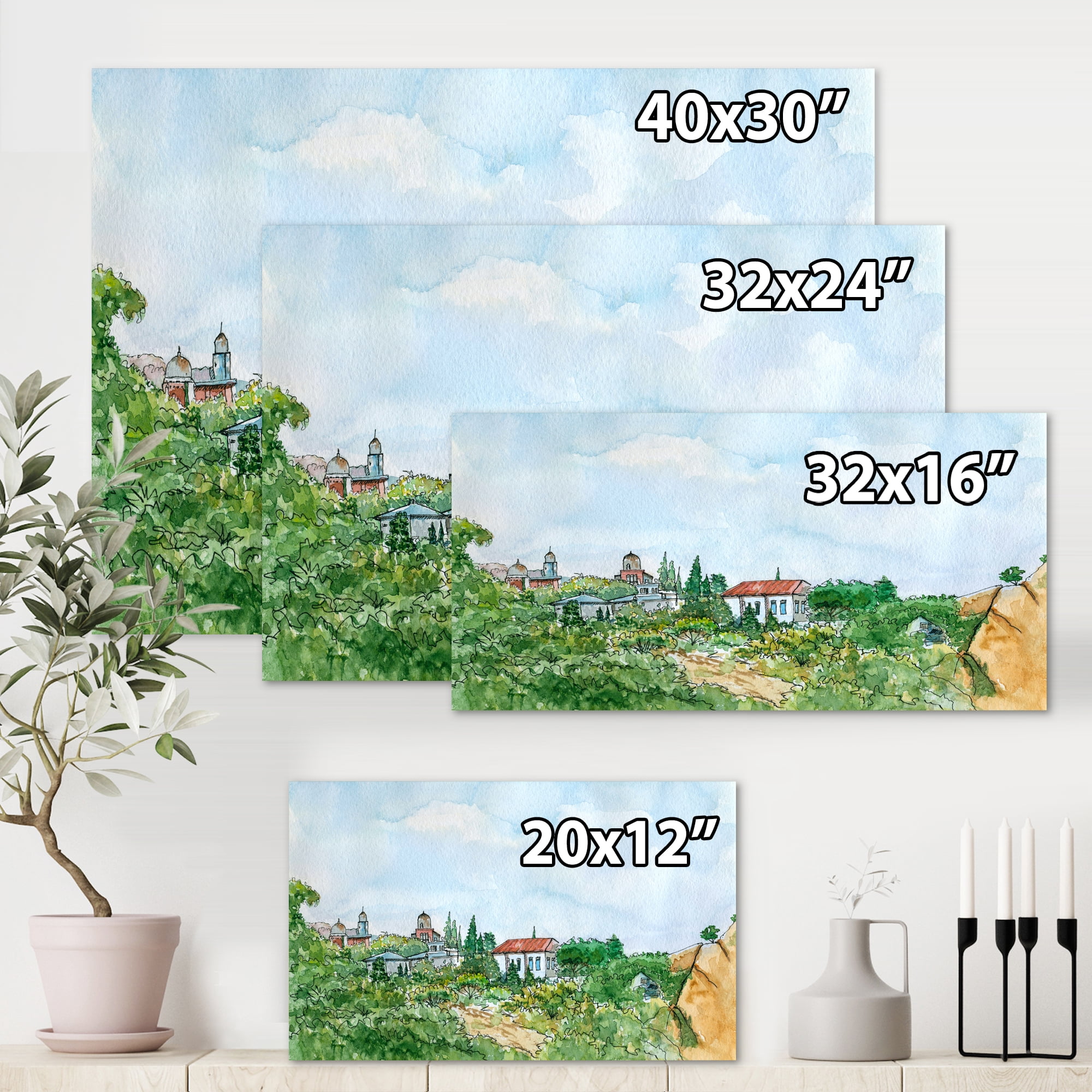 Designart ' White House With Red Roof In The Lush Green Countryside ' Traditional Canvas Wall Art Print