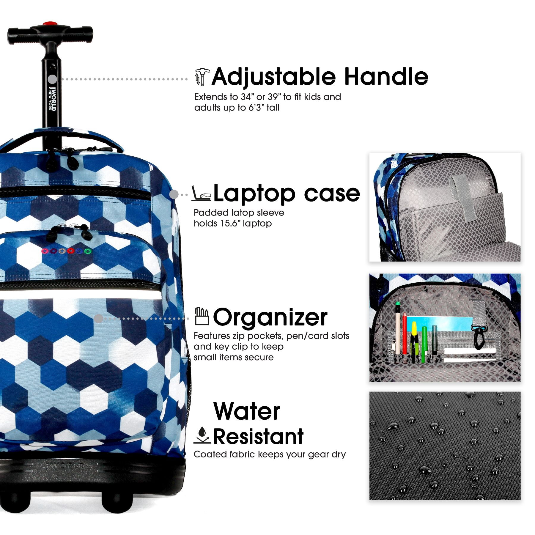 J World Unisex Sundance 20" Rolling Backpack with Laptop Sleeve for School and Travel, Mini Dia