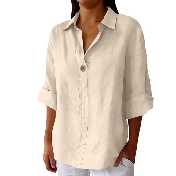 Vinsonshop Cotton Linen Shirt Travel Clothes Summer Boho Gauze Tops Button Down Summer Gauze Shirts Cotton Linen Plain T Shirts for Women Beach Outfit (S-5XL)