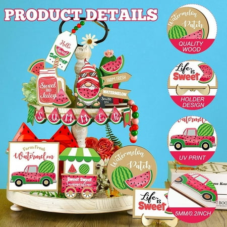 

3 Tier Tray Stand 1 Set Of Summer Hierarchical Tray Decorative Watermelon Hierarchical Tray Decorative Set Hello Summer Mini Wood Desktop Logo Rural Farmhouse Decoration Home Kitchen Table Small