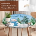 thumbnail image 4 of Blue Christmas Round Tablecloth, Fitted Table Cover with Elastic for 36"-44" Round Tables, Xmas Tree Snowman Elk Snowflake Table Cloth Outdoor Indoor Dinning Party Waterproof Tablecloths, 4 of 7