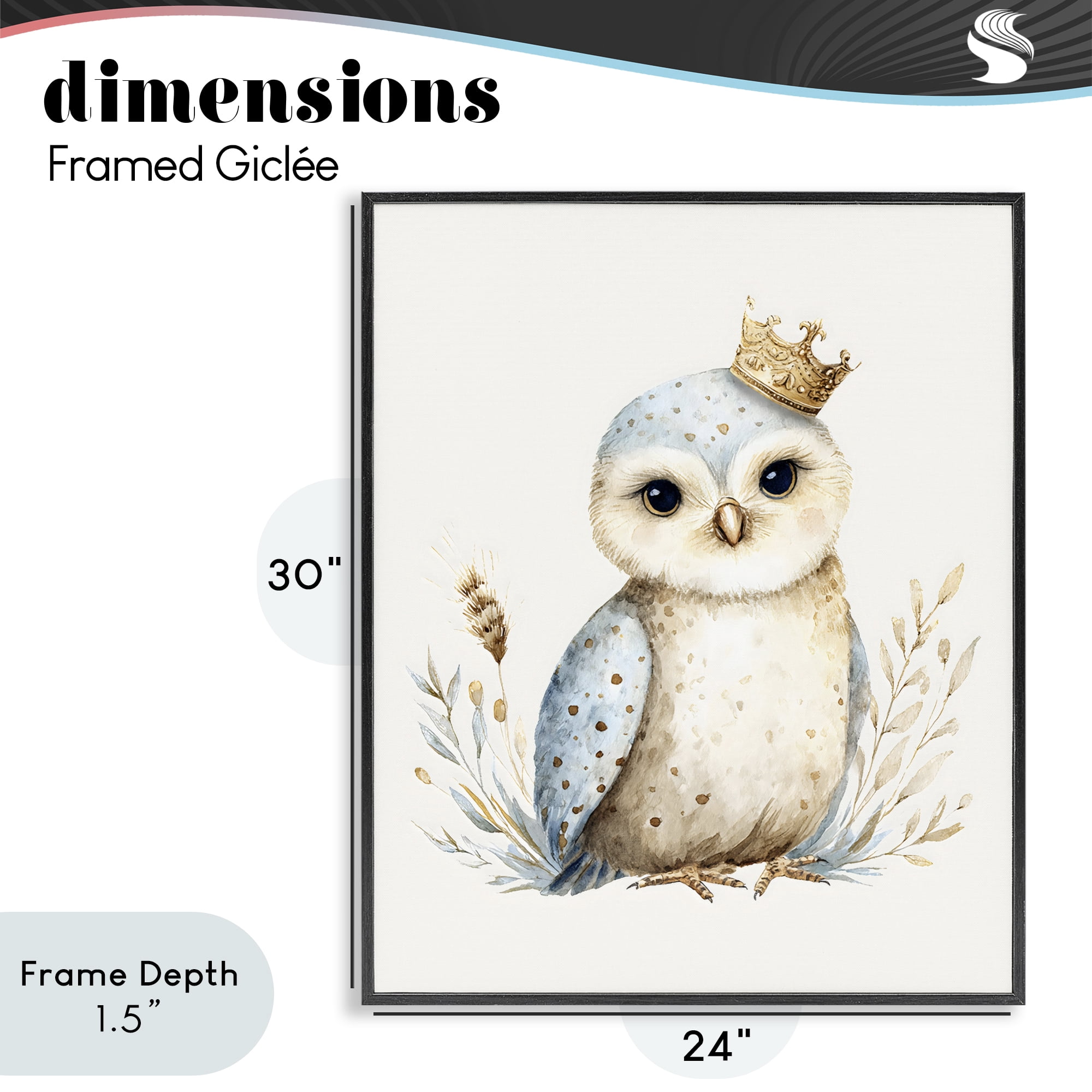Stupell Industries Watercolor Nursery Owl Black Framed Giclee Art, design by LSR Design Studio
