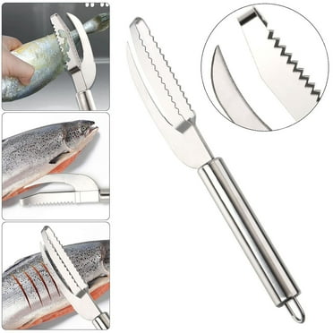 Luxtrada Fish Scaler Remover, Stainless Steel 3 in 1 Fish Maw Knife, Fish Scale Knif Silver