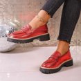 thumbnail image 6 of Leather Loafers for Women Platform Chunky Heel Lug Sole Penny Loafers Comfortable Slip On Business Casual Shoes Red Size 8, 6 of 7
