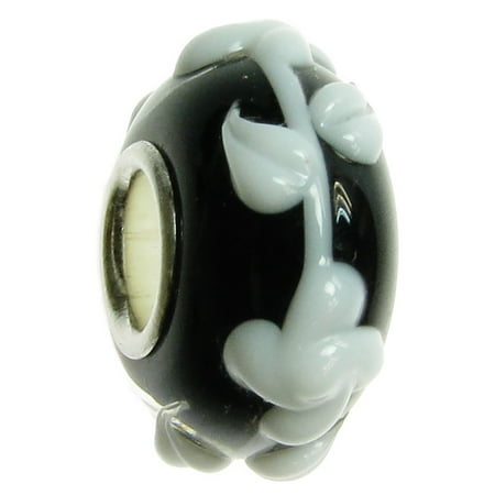 Flower Pandora Charm - Queenberry Sterling Silver White Black Flower European Style Glass Bead Charm Fits Pandora