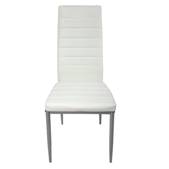 Alvantor Dining Chairs, Set of 4, Creamy White PU Leather Seats with Channel-Stitched High Backs and Gray Metal Legs