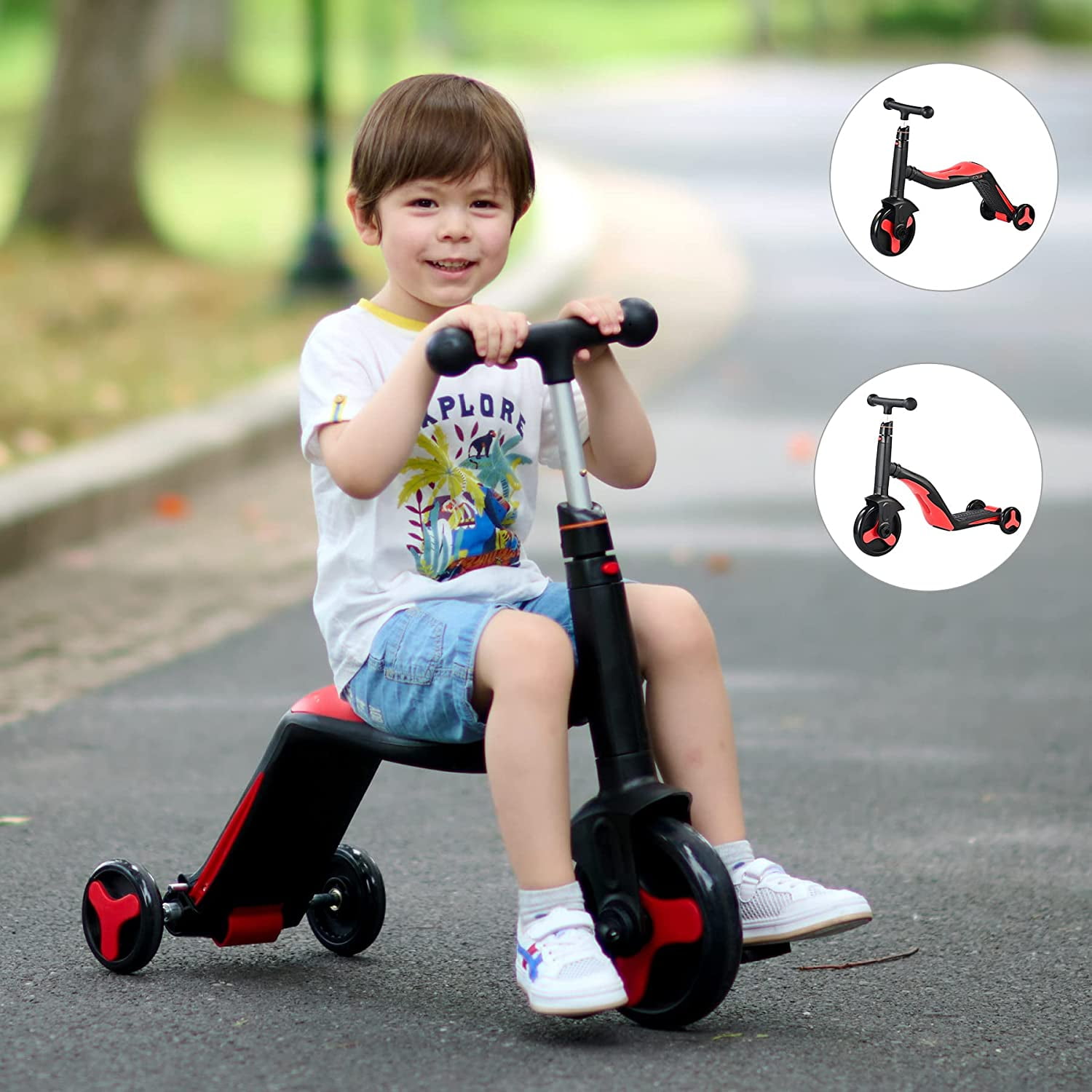 ZELUS 3 in 1 Scooter for Kids 3 8 Year Old Balance Bike with Removable Pedals Training Bike with Music and Lighting Ride On Tricycle for Toddler Outdoor 3 Wheel Adjustable Toddler Bike