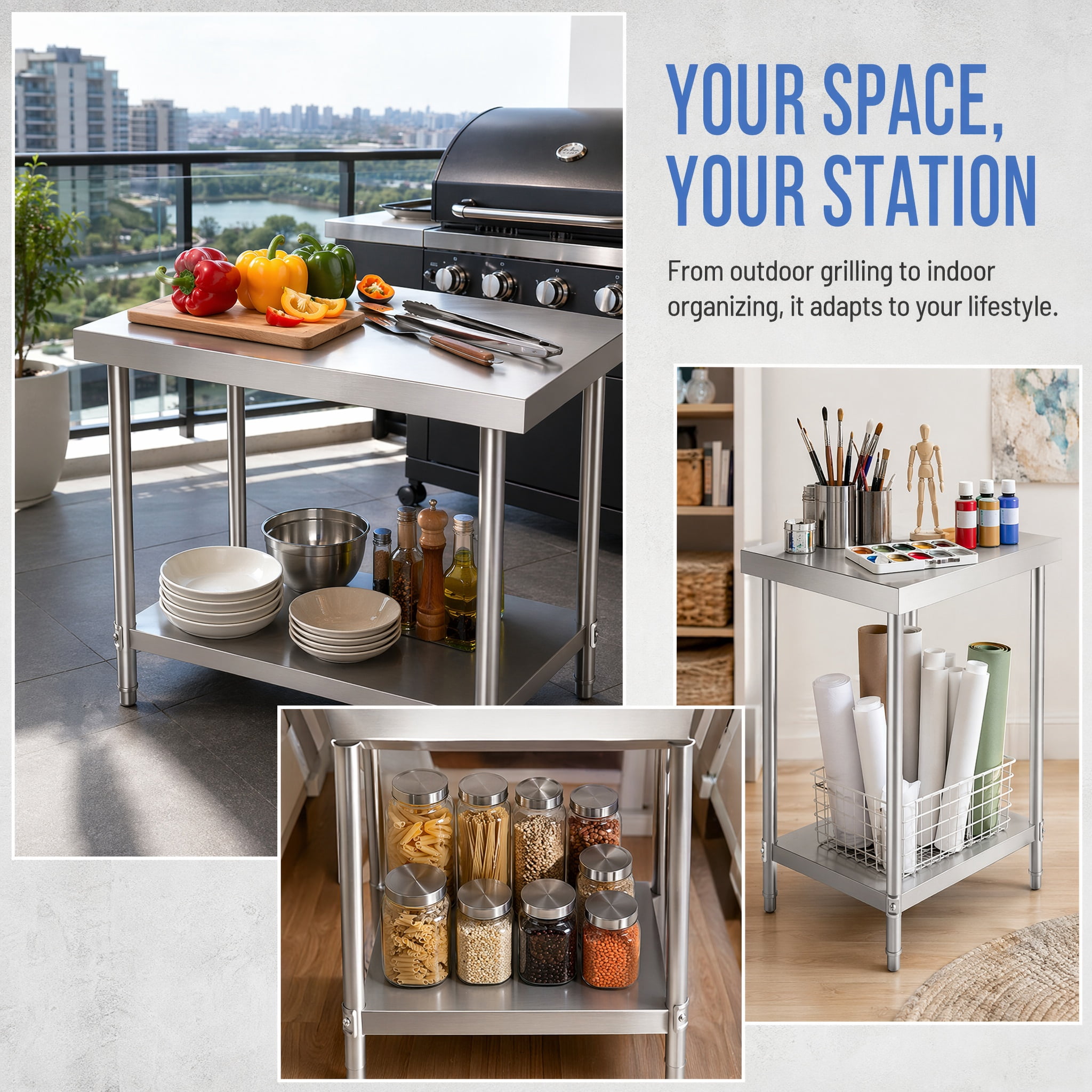 GARITIN 24 x 18 Inch Commercial Work Table, Stainless Steel Kitchen Prep Table with Under Shelf for Restaurant & Home, Silver