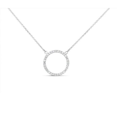 92.5 Silver Jewelry - Sterling Silver Pendant Necklace with CZ Crystal Pave Round Circle of Love Charm, Rhodium Plated 925 Silver, Adjustable Chain Length 16