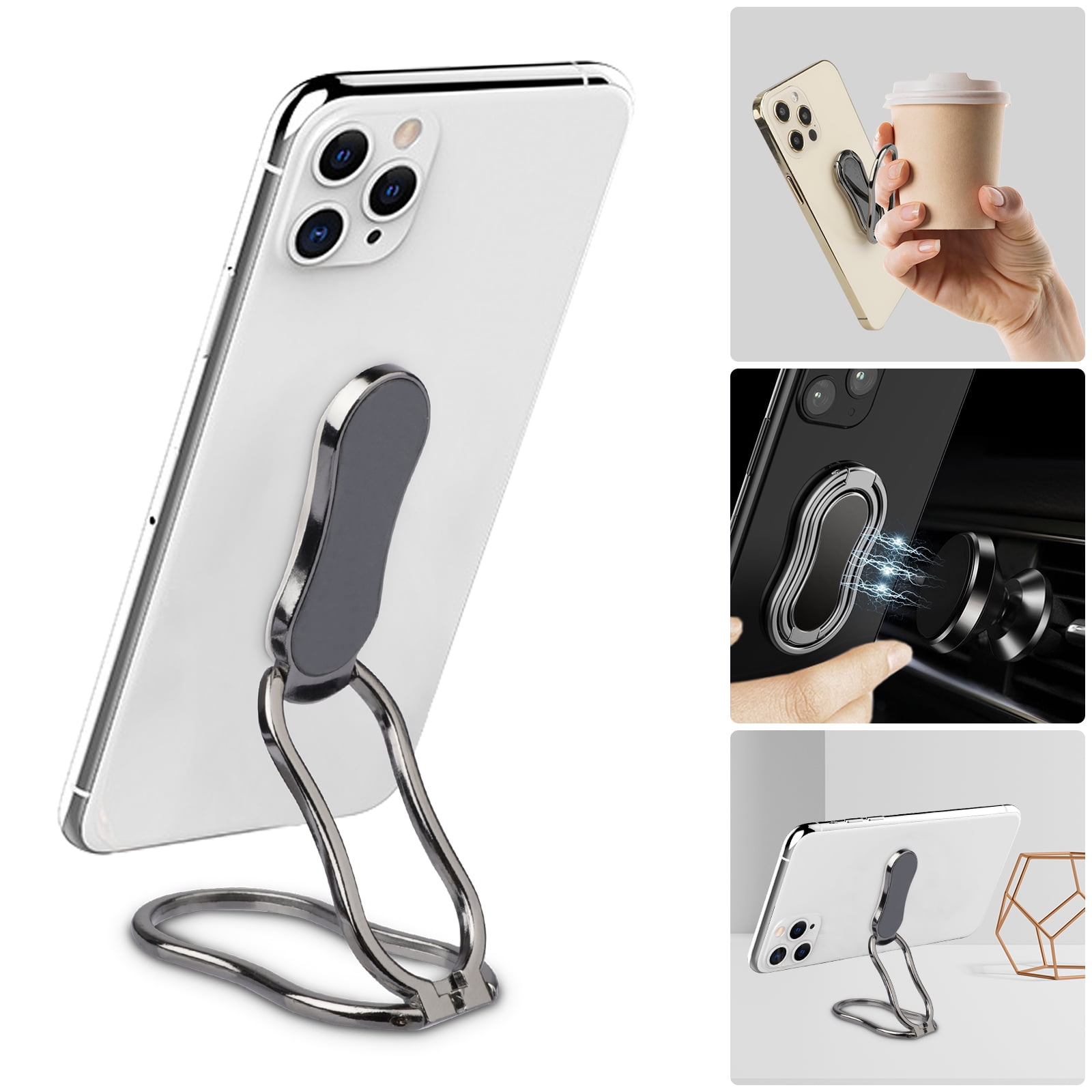 Cell Phone Ring Holder Phone Ring Grip Holder Adjustable 360° Rotation Finger Ring Stand for Smartphones Tablets Black