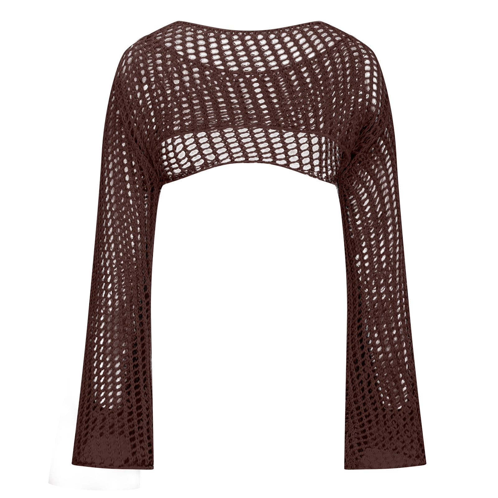 【SATIIIZ】Kudeu mesh long sleeve knit Xysaqa Women's Long Sleeve Crop Top Crochet Beach Cover Up