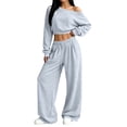 thumbnail image 2 of BRELIL Women's Two Piece Outfits Sets Long Sleeve Crop Top Wide Leg Elastic Waist Pants Casual Lounge Matching Tracksuit Fall Travel Vacation Loungewear, Gray L, 2 of 6