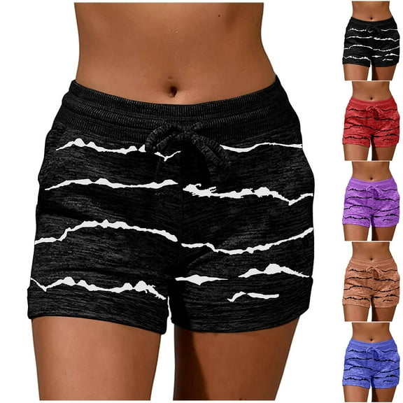 POROPL Womens Shorts Fashion Casual Loose Sports Shorts with Pockets Lace-Up Print Short