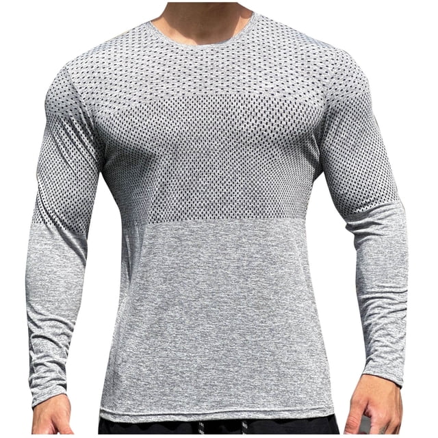 asjyhkr T-Shirts pour Hommes Manches Longues Col Rond Respirant Chandail Décontracté Extensible Couleur Unie Course Gym Entraînement