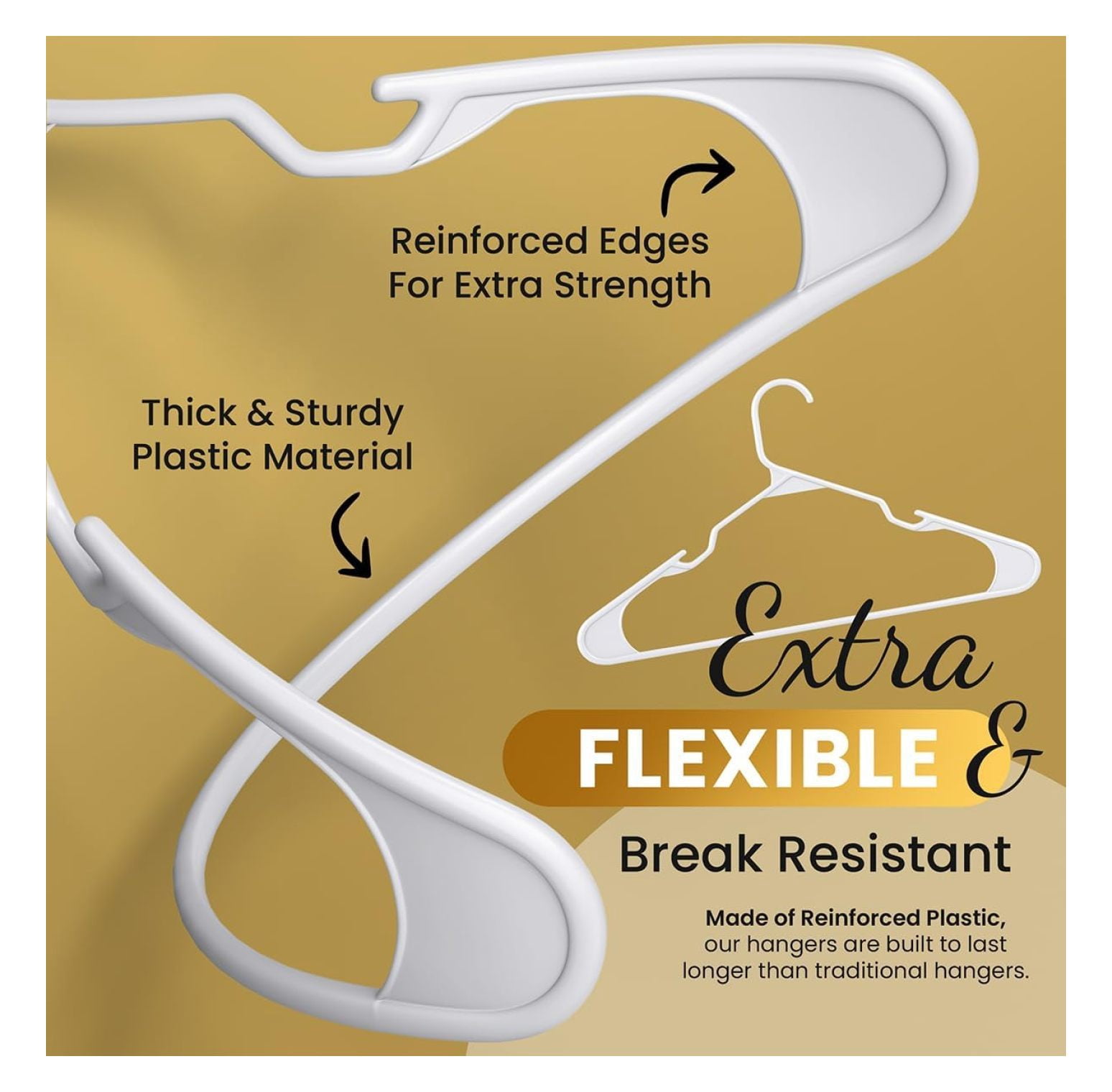 50 Pack Adult Plastic Hanger for Shirt Pants Coats Dresses Skirts Suits - Standard Thick Coat Hanger - Sturdy & Durable Design with Shoulder Hook - White