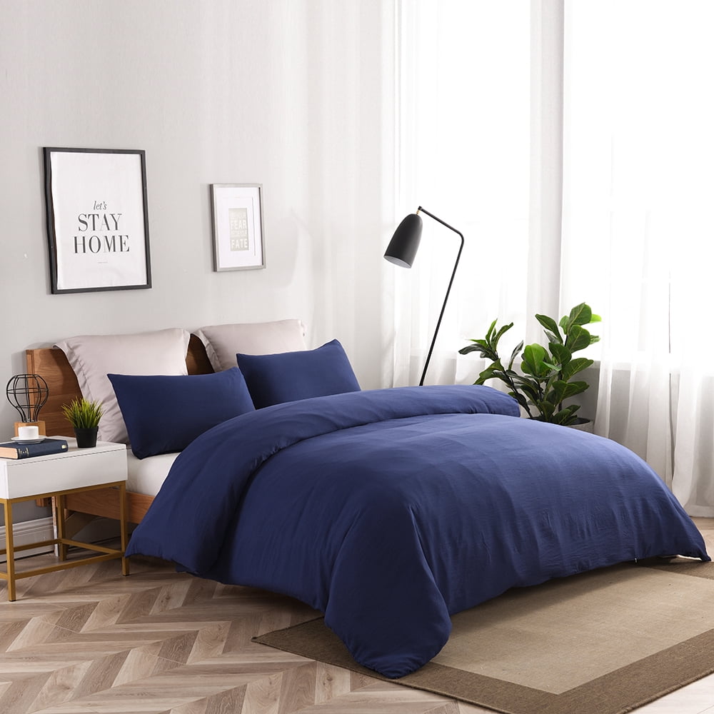 JML Twin Size Duvet Cover Set 2 Piece, Washed Microfiber Comforter Cover,Navy