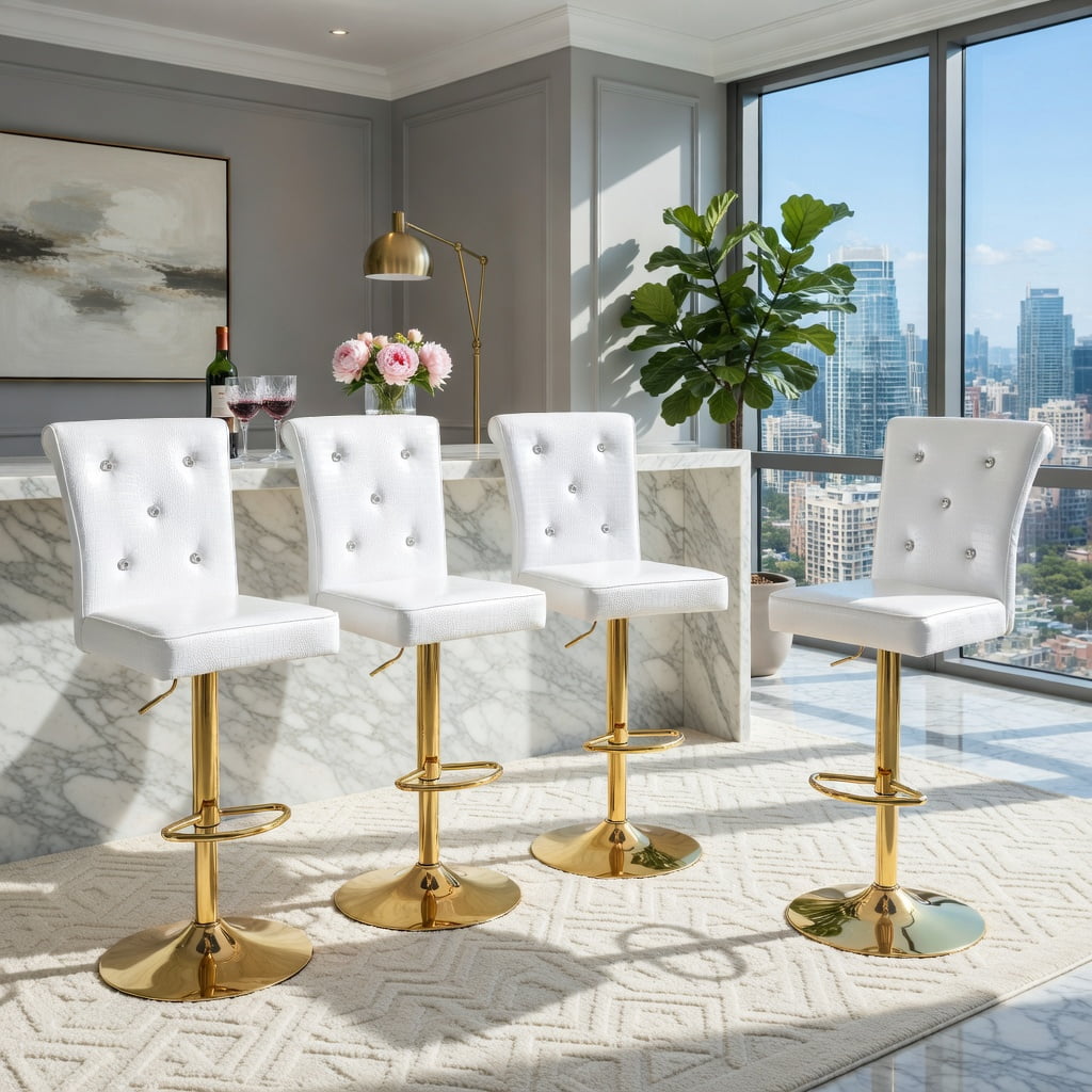 Hommoo 2-Pack Faux Crocodile Leather Dining Chairs with Crystal Buckle Accents, Elegant Lift-Style Seating for Kitchen, Dining Room & Commercial Use, White