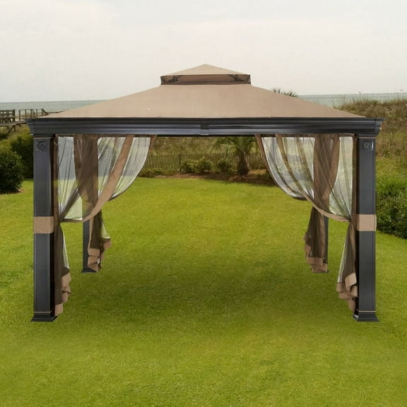 Garden Winds Replacement Canopy Top and Side Mosquito Netting Set for 2-Tiered Tivering Gazebo - Riplock 350