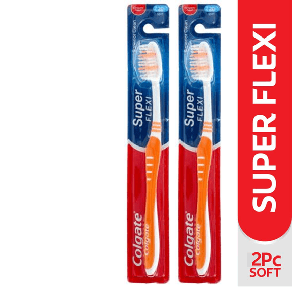 Colgate Super Flexi Toothbrush Soft (20) 2PC Set Flexible Neck Helps Clean Hard-To-Reach Corners Of The Mouth (Toothbrush Colors May Vary)