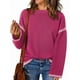 thumbnail image 1 of Suéteres para Mujer, Cuello Redondo Liso, Corte Holgado, Larga, Punto en Contraste, Jersey, Tops Rosa Roja M, 1 of 8