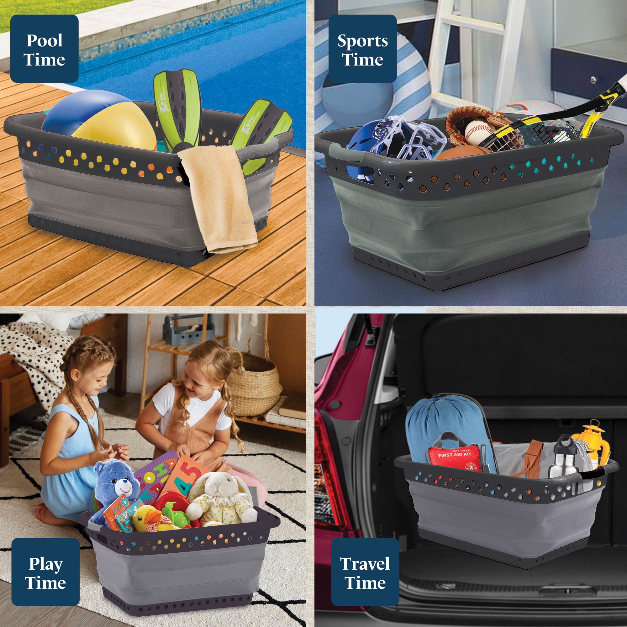 Blue Door Collapsible Laundry Basket Portable Pop Up Plastic Laundry Hamper with Dual Grip, 10.5-Gallon Black